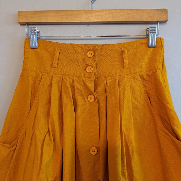 EGO FASHIONS Vtg Mustard A-line Midi Skirt - Picture 2 of 10
